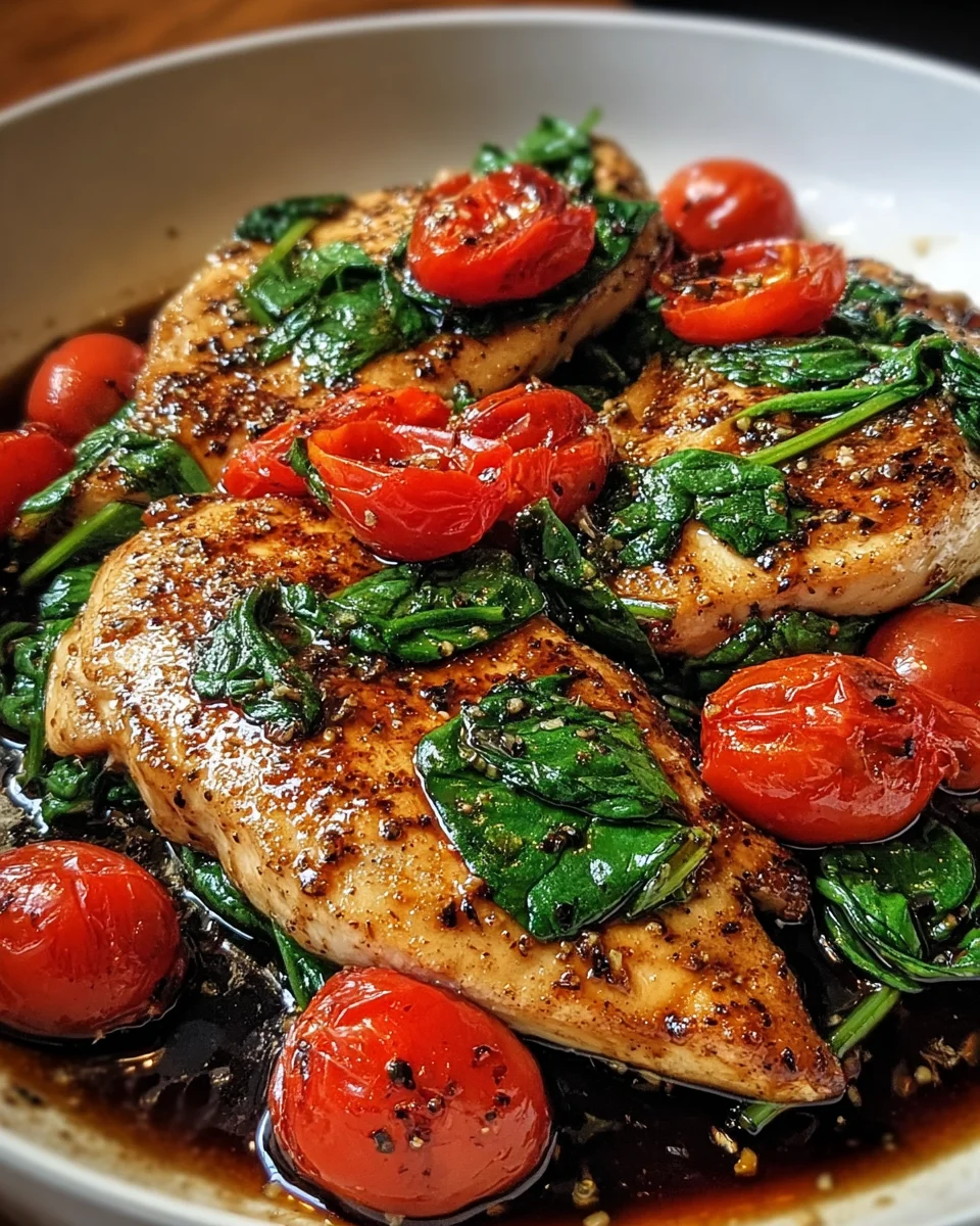 Balsamic Chicken Breast with Spinach and Tomatoes