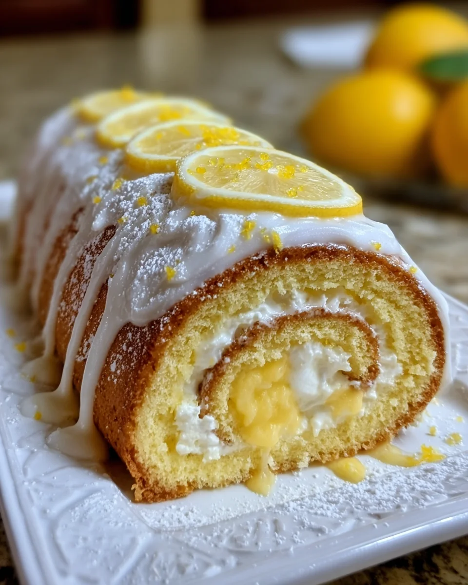 Lemon Cream Roll Cake with Lemon Glaze