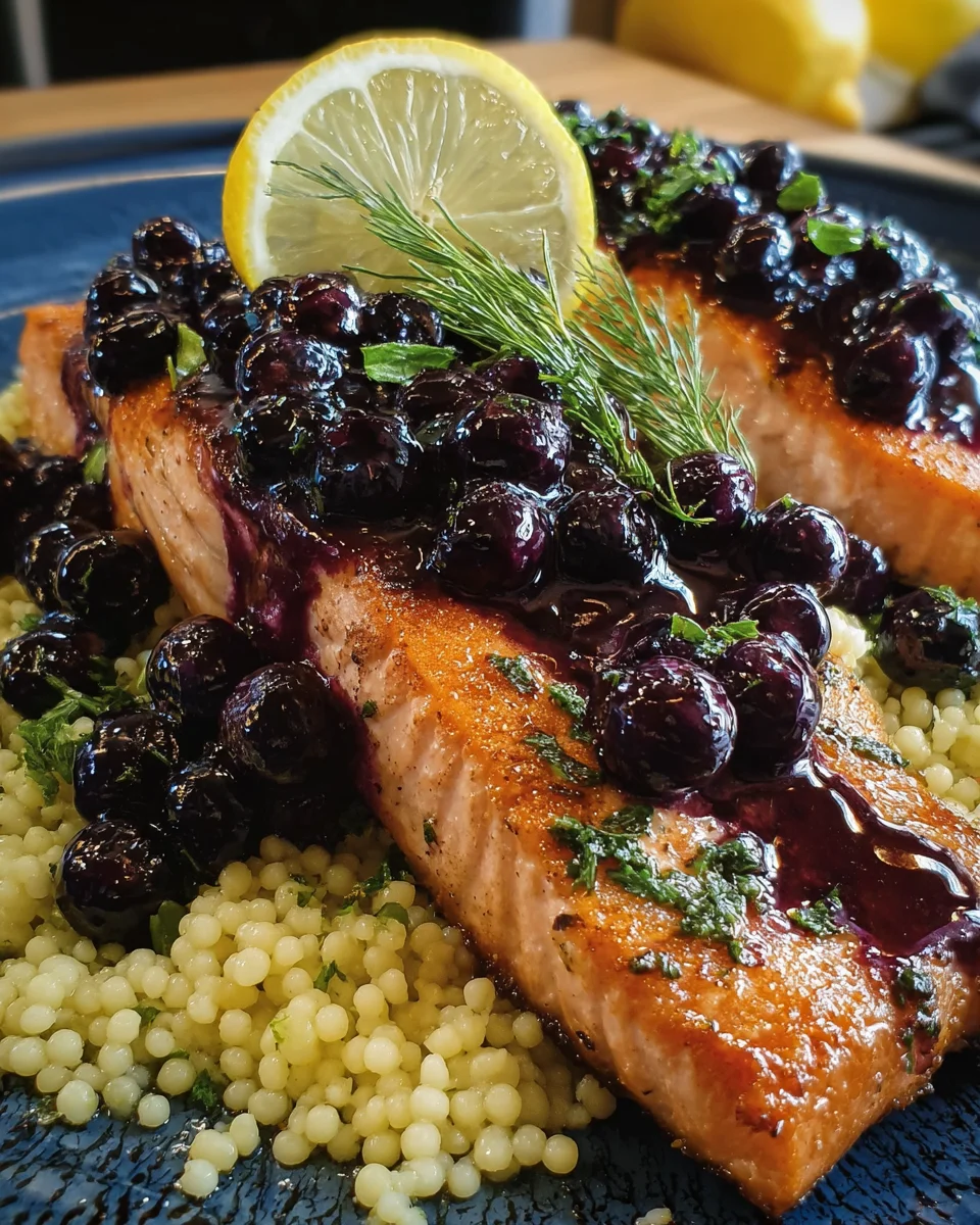 Blueberry Glazed Salmon Lemon Herb Couscous