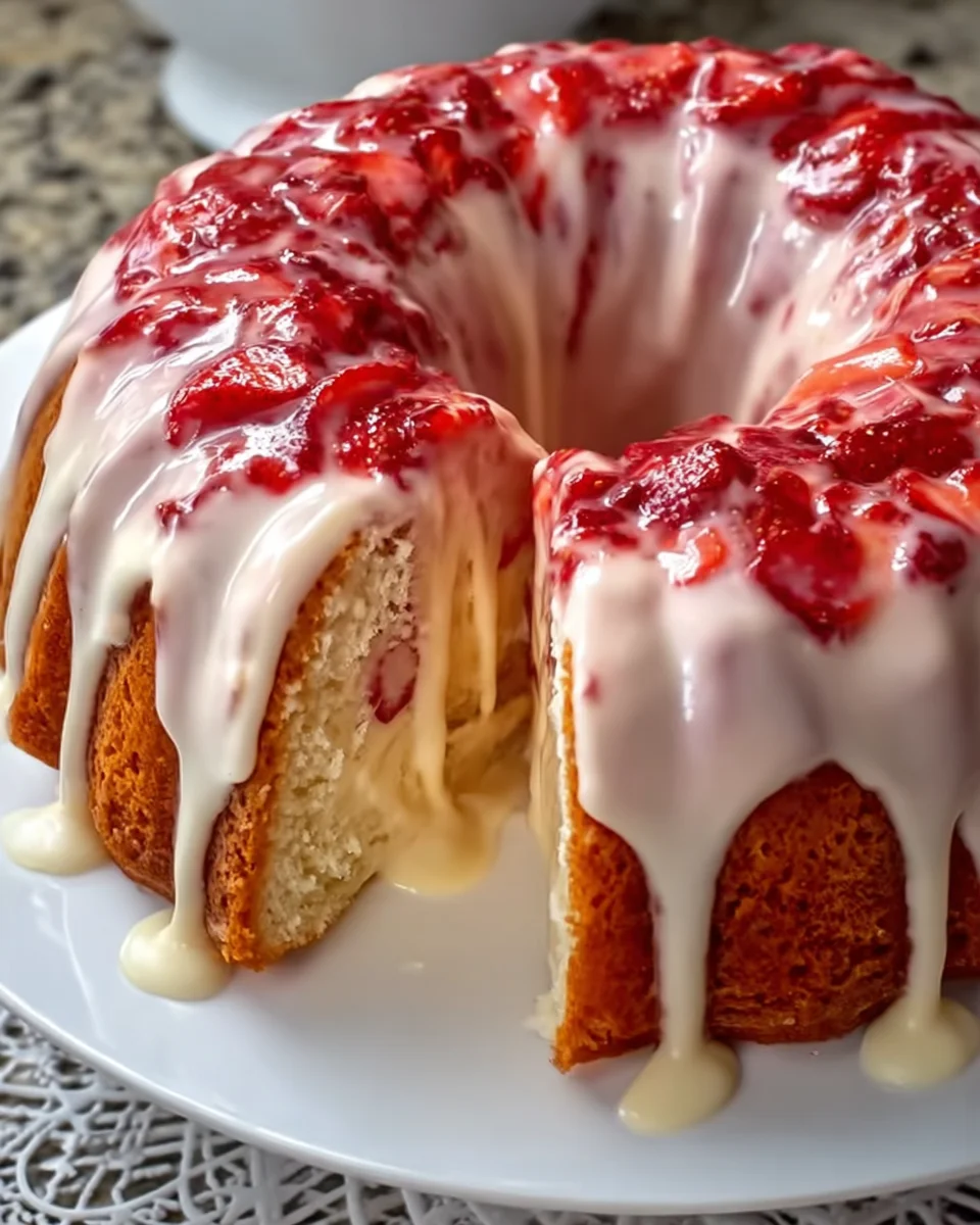 Strawberry Cream Cheese Pound Cake with Strawberry Glaze