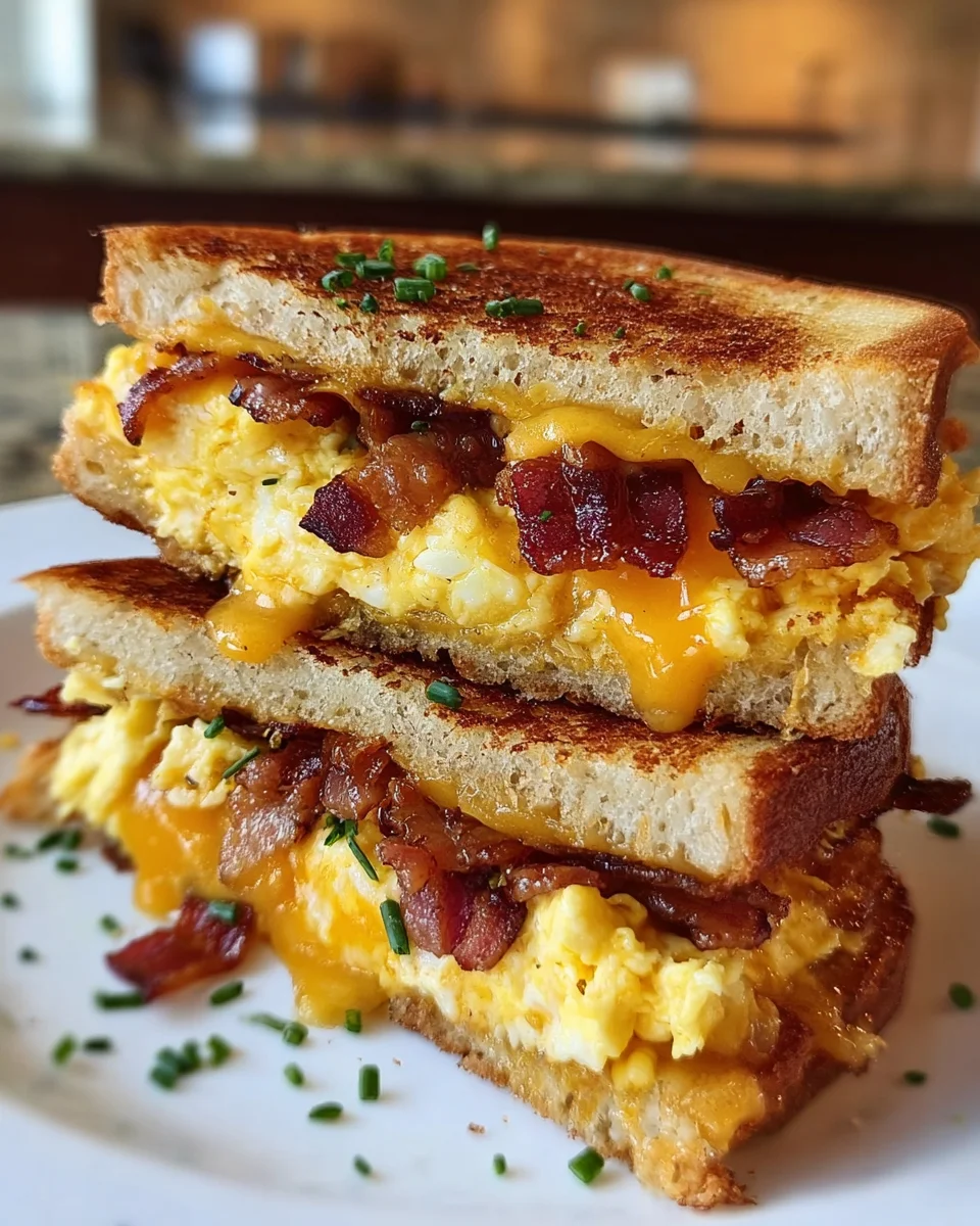 Breakfast Grilled Cheese with Scrambled Eggs and Bacon